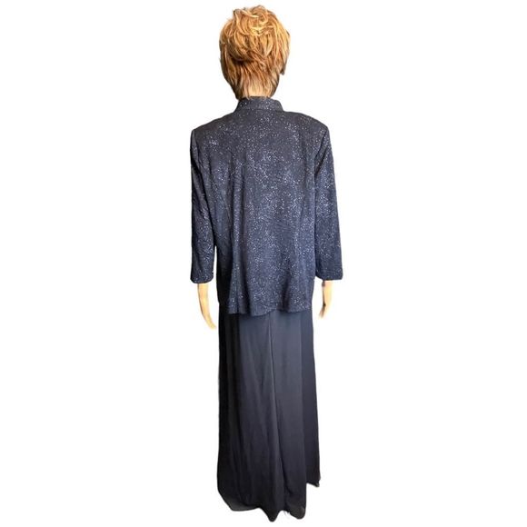 🔥🔥🔥 Alex Evenings 2 Piece Navy Blue Evening Gown Long Mandarin Jacket - Picture 9 of 9